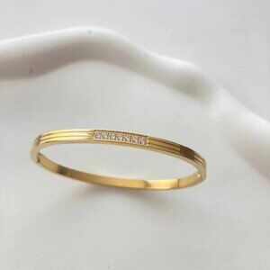 18K Gold Plated Simulated Diamond Inlay Stackable Luxury Bangle